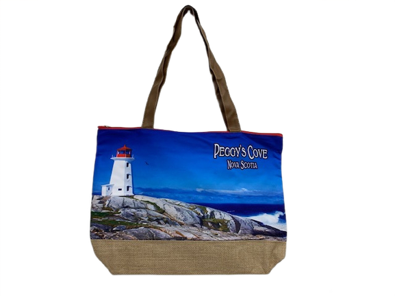 Peggy's Cove Lighthouse Tote Bag with Leather Strap