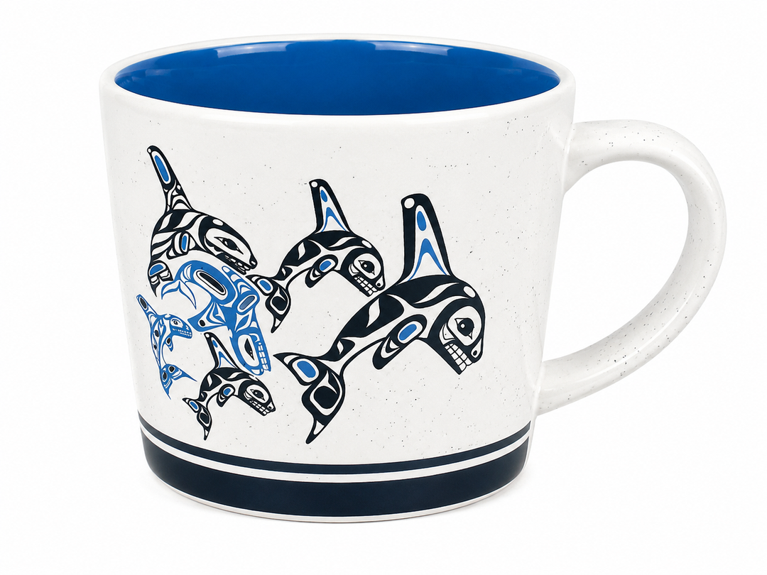 Authentic Indigenous Art - Ceramic Orca Family Mug