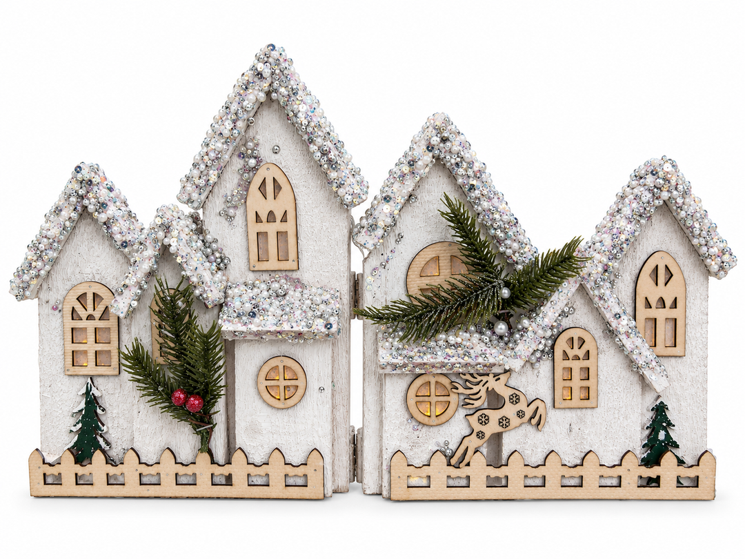 LED Foldable Faux Wood Village w. Snow
