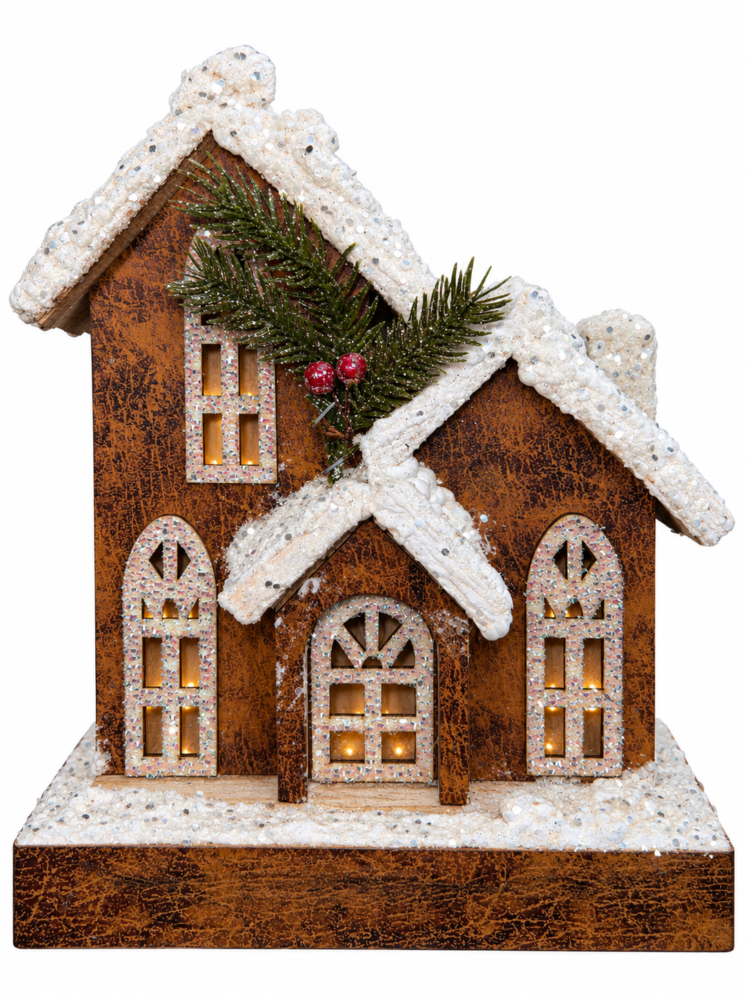LED Faux Wood Snowy House