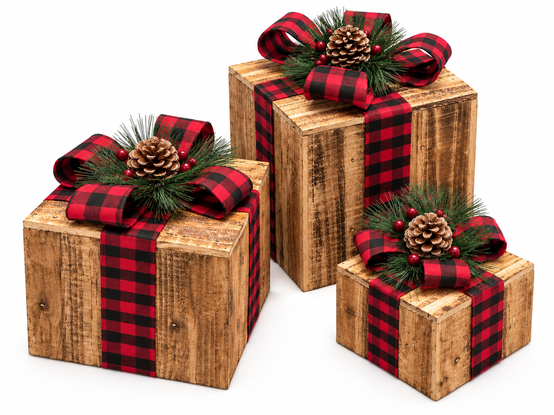 3pc LED Buffalo Plaid Present Set