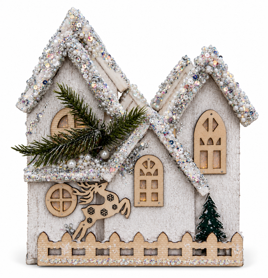 LED Foldable Faux Wood Village w. Snow