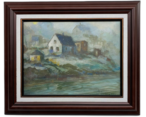 W.E. deGarthe - Foggy Day in Peggy's Cove Framed Canvas Print