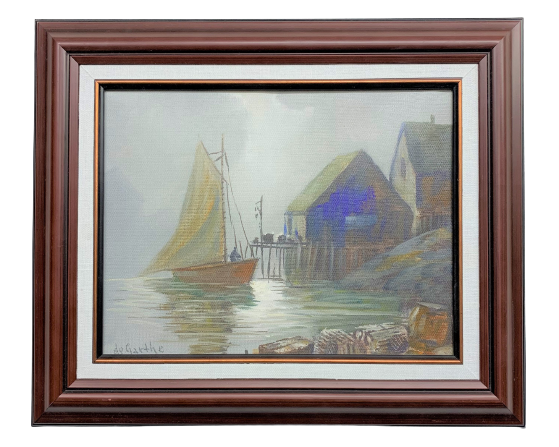 W.E. deGarthe - Peggys Cove Sailboat Framed Canvas Print